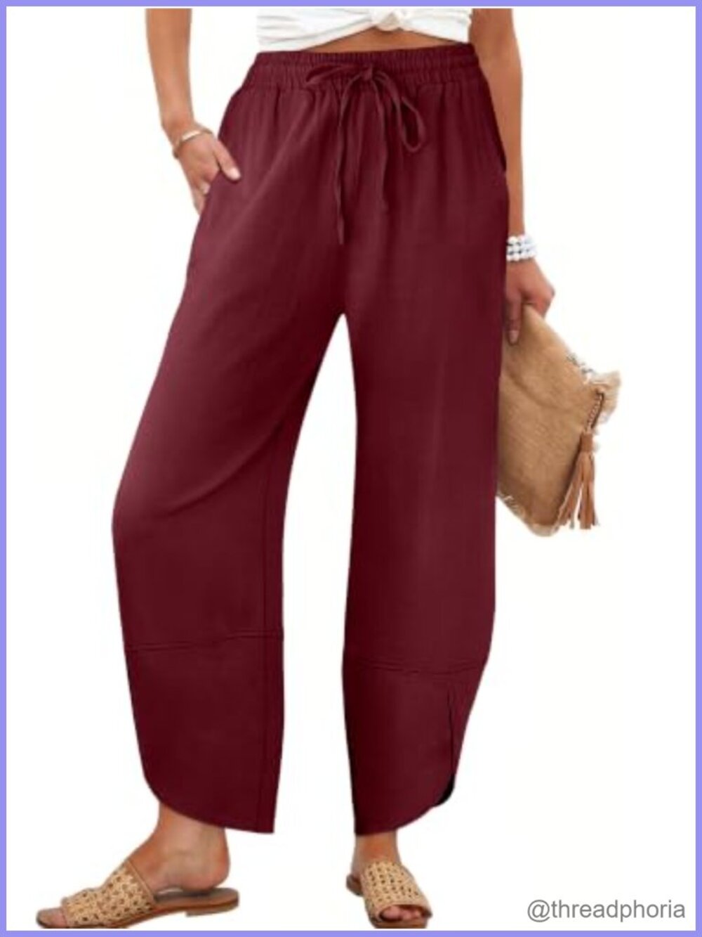 Wide Leg Barrel Pants with Pockets Drawstring High Rise Palazzo